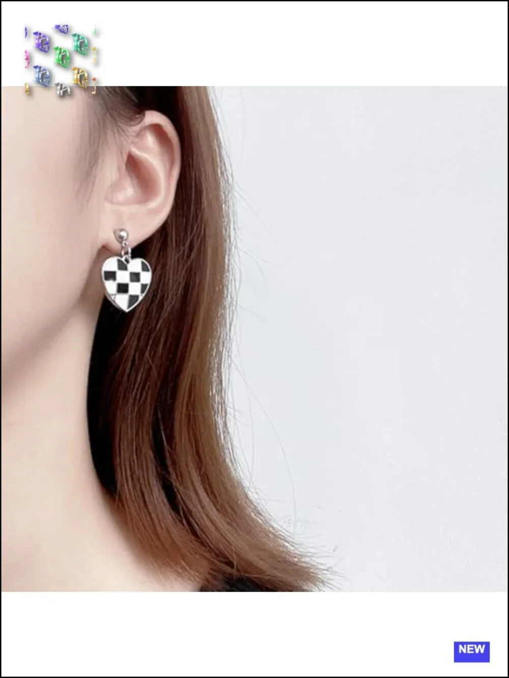 Heart Drop Dangle Earrings Geometric Checkerboard Pattern Statement Lightweight